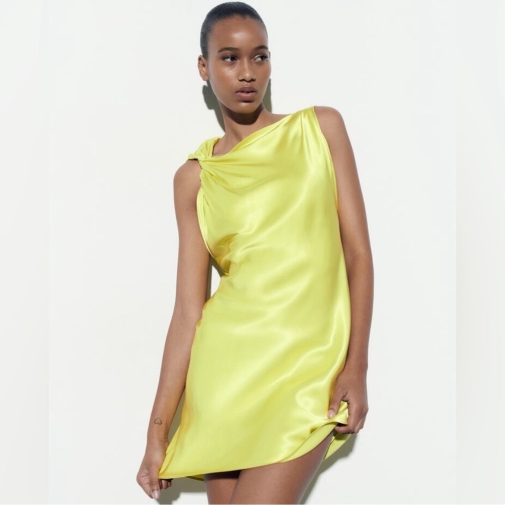 ZARA Sleek Yellow Satin Dress